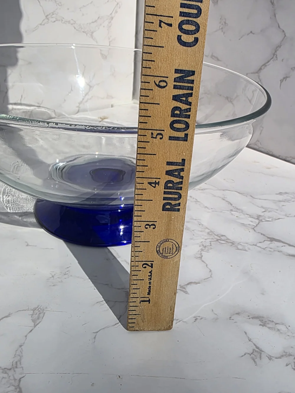 Clear Glass Bowl with Cobalt Blue Pedestal Base